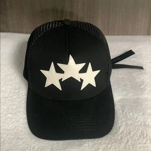 AMIRI Black Trucker Hat with White Three-Star Patch